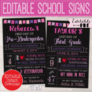 First Day of School Sign Instant Download, Last Day Printable Chalkboard Photo Prop, Editable Stats Poster 1st Reusable PDF Back to End Year