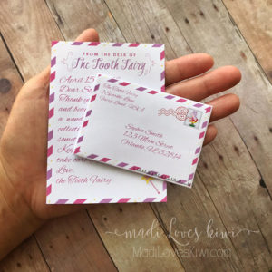 Personalized Girl Tooth Fairy Letter Kit, Printable First Lost Teeth Note Set Envelope Template PDF Gift Cards From Digital Download Pink No