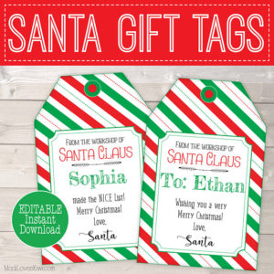 Digital Gift Tag Template, Personalized Santa Gift Tag Printable, Printable Christmas Gift Tag Template, Santa Tag,Christmas Tags From Santa