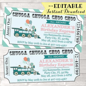 Train Birthday Invitation, Train Ticket Birthday Invitation Boy, Train Ticket Invitation, Train Ticket Template, Train Birthday Party Boy