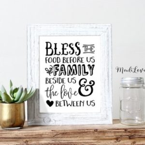 Bless the Food Before Us, Inspirational Quote, Kitchen Decor, Blessing, House Blessing, Hand Drawn Art, Typography Printable, Kitchen Signs