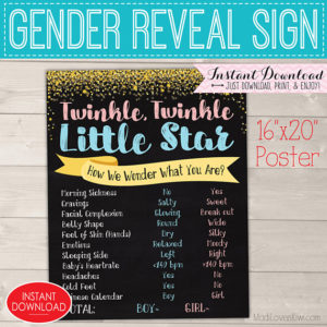 Twinkle Twinkle Little Star Gender Reveal Party Kit, Digital Old Wives Tales Chalkboard Sign, Baby Vote Ideas, Team Boy Girl Printable Decor