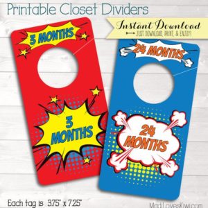 Baby Closet Dividers, Superhero Nursery Decor, Printable Dividers, Printable Nursery Closet Organizer, Baby Organization, Boy Nursery Decor