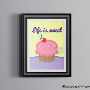 Life Is Sweet, Cupcake Wall Art, Cupcake Print, Kitchen Decor, Bakery Decor, Cupcake Sign, Cupcake Decor, Cupcake Lovers, Housewarming Gift