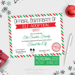 Personalized Elf Adoption Certificate Printable, Elf Adoption Papers, Customized Elf Printable, Printable Elf Certificate, Adopt an Elf