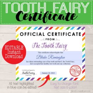 Editable Tooth Fairy Certificate Instant Download, First Lost Tooth Keepsake, Digital Tooth Fairy Receipt Girl Tooth Fairy Rainbow Printable