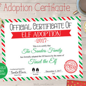 Personalized Elf Adoption Certificate Printable, Elf Adoption Papers, Customized Elf Printable, Printable Elf Certificate, Adopt an Elf