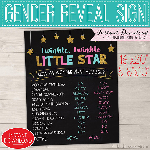 Twinkle Twinkle Little Star Gender Reveal Ideas, Old Wives Tales Chalkboard Sign Printable, Pink Blue Decorations, DIY Party Decor Boy Girl