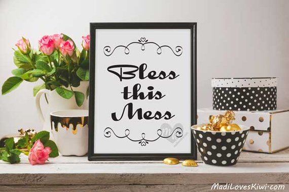 Bless This Mess Printable, Funny Dorm Room Decor, Digital Playroom Wall Art, Nursery Sign Instant Download, Humor Gift Idea Family Home Play