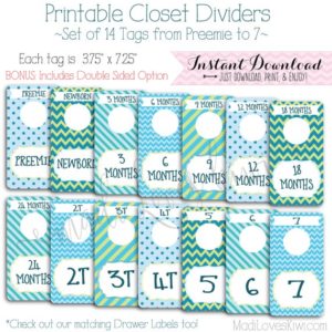 Baby Closet Dividers, Boy Nursery Decor, Printable Dividers, Printable Nursery Closet Organizer, Baby Organization, Baby Closet Organization