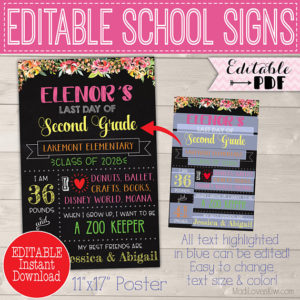 Reusable First Day of School Sign Printable, Last Day Poster Editable, Digital Back to School Chalkboard End of Year Photo Prop 1st Template