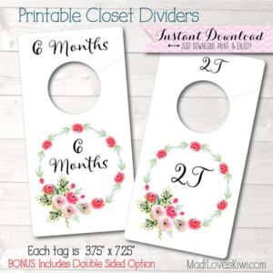 Baby Closet Dividers, Floral Nursery Decor, Printable Dividers, Printable Nursery Closet Organizer, DIY Baby Organization, Baby Girl Nursery