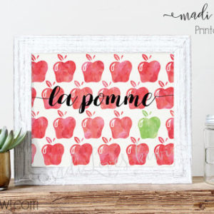 La Pomme, Kitchen Decor, Apple Print, Autumn Decor, Fall Decor, Fruit Print, Watercolor Print, Apple Poster, Kitchen Wall Art, Teacher Gifts