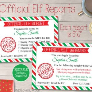 Personalized Elf Report Card, Official Elf Report Printable, Naughty Warning, Naughty List, Nice List, Elf Letter, Elf Prop, Elf Accessories