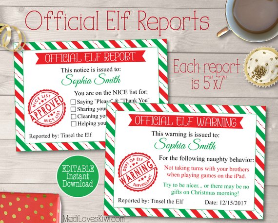 Personalized Elf Report Card, Official Elf Report Printable, Naughty Warning, Naughty List, Nice List, Elf Letter, Elf Prop, Elf Accessories