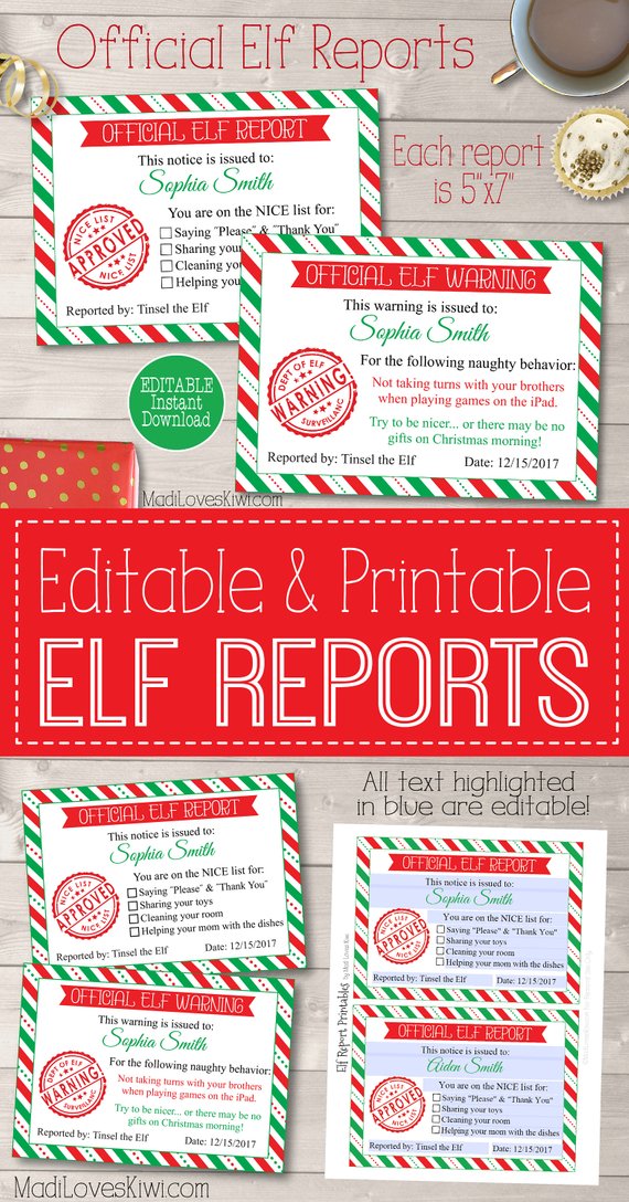 Personalized Elf Report Card, Official Elf Report Printable, Naughty Warning, Naughty List, Nice List, Elf Letter, Elf Prop, Elf Accessories