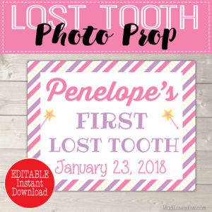 Girl Tooth Fairy Printable Photo Prop, Personalized First Lost Tooth Gift Ideas, Digital Download, Last Minute Girls Props, PDF Template 1st