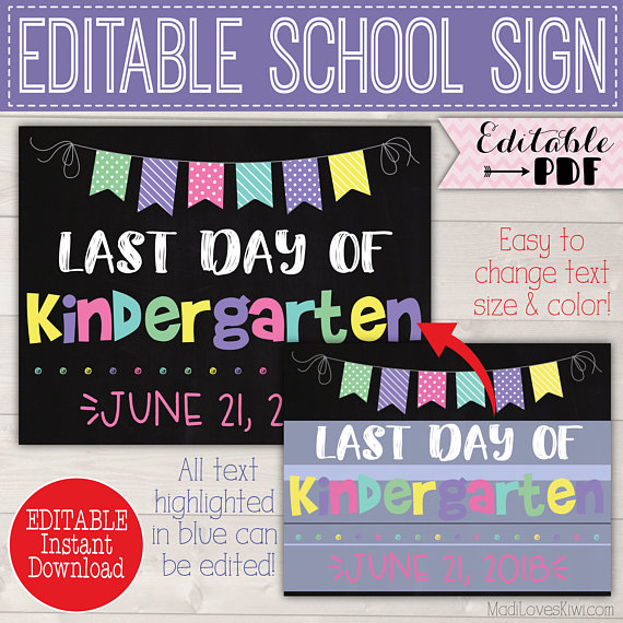 First Day of School Sign Editable PDF, Last Day Chalkboard Printable, Digital End Year Gift Idea Girl Reusable Back to School Photo Prop 1st