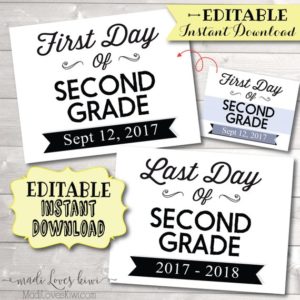 First Day of School Photo Prop, End of Year Editable PDF, Printable Last Day School Sign Student Idea Reusable PDF Digital Download Back 1st