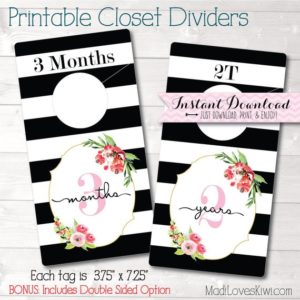 Baby Closet Dividers, Floral Nursery Decor, Printable Dividers, Printable Nursery Closet Organizer, Baby Organization, Baby Shower Gift Girl