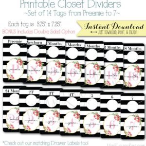 Baby Closet Dividers, Floral Nursery Decor, Printable Dividers, Printable Nursery Closet Organizer, Baby Organization, Baby Shower Gift Girl