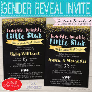 Twinkle Twinkle Little Star Gender Reveal Invitation, Editable Gender Reveal Invitation, 5x7 Gender Reveal Party Invitation Instant Download