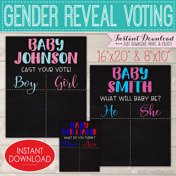 Personalized Gender Reveal Voting Poster, Printable Gender Reveal Party Decorations, Chalkboard Vote Sign, Editable PDF Digital Download Kit