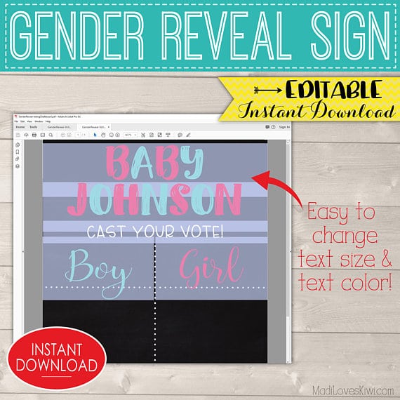 Personalized Gender Reveal Voting Poster, Printable Gender Reveal Party Decorations, Chalkboard Vote Sign, Editable PDF Digital Download Kit