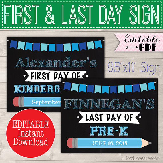 1st Day of School Sign Reusable, Printable Last Day Photo Prop, Back to School Digital Download End of School Year Idea First Chalkboard PDF