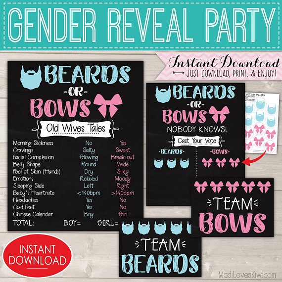 Beards or Bows Gender Reveal Decorations, Old Wives Tales Sign Printable, Chalkboard Vote Board Tally, Digital Party Decor Ideas Photo Props