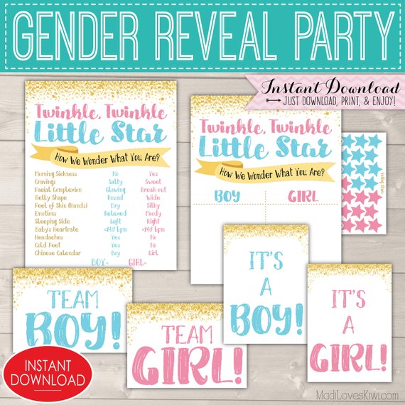 Twinkle Twinkle Little Star Gender Reveal Decorations, Old Wives Tales Chalkboard Sign Printable, Baby Ideas, Vote Team Boy Girl Photo Props