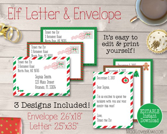 Personalized Elf Letter, Customized Letter from Elf, MINI Elf Letter Template, Printable Christmas Envelope, Printable Notes from Elf