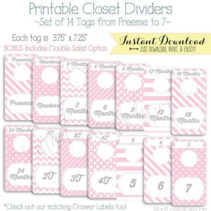 Baby Closet Dividers, Printable Dividers, Printable Nursery Closet Organizer, Baby Girl Nursery Decor, Baby Organization, Baby Shower Gift