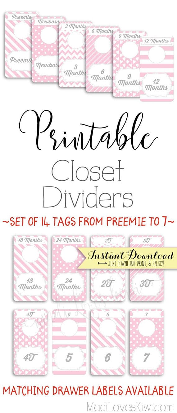 Baby Closet Dividers, Printable Dividers, Printable Nursery Closet Organizer, Baby Girl Nursery Decor, Baby Organization, Baby Shower Gift