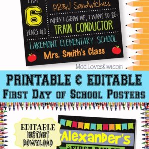 Reusable First Day of School Sign, Printable Back to School Chalkboard Photo Prop, Digital 1st Day Editable PDF Template Instant Download