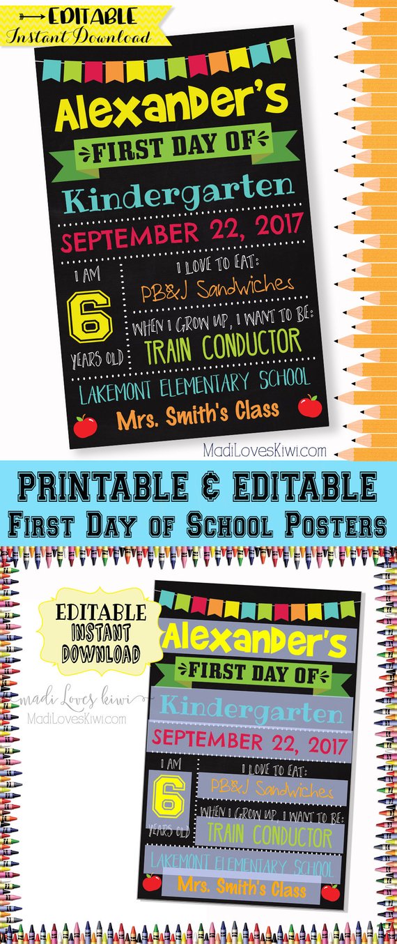 Reusable First Day of School Sign, Printable Back to School Chalkboard Photo Prop, Digital 1st Day Editable PDF Template Instant Download