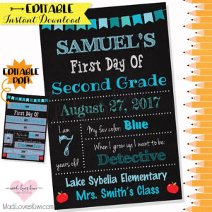 First Day of School Sign Printable, 1st Day Chalkboard Photo Prop EDITABLE PDF Template Digital Back to School Poster Instant Download Reuse