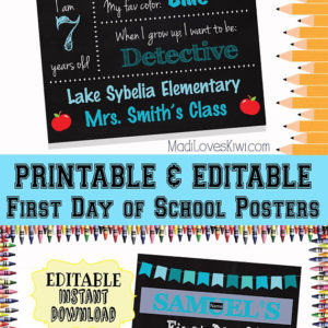 First Day of School Sign Printable, 1st Day Chalkboard Photo Prop EDITABLE PDF Template Digital Back to School Poster Instant Download Reuse