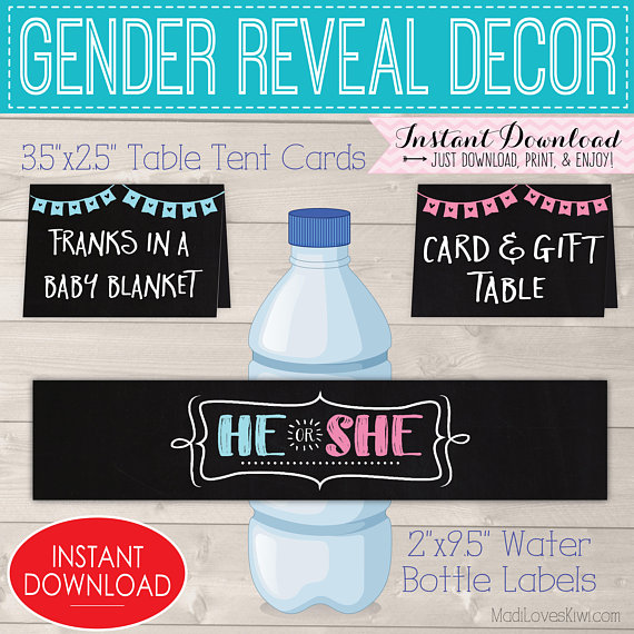 He She Gender Reveal Party Decor, Printable Cupcake Toppers, Favor Tags, Food Labels, Pink Blue Decoration Kit, Digital Download Shower Set