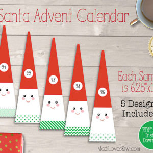 Santa Calendar, Advent Calendar Printable, Christmas Countdown, Printable Christmas Calendar, DIY Advent Calendar, Printable Advent Numbers