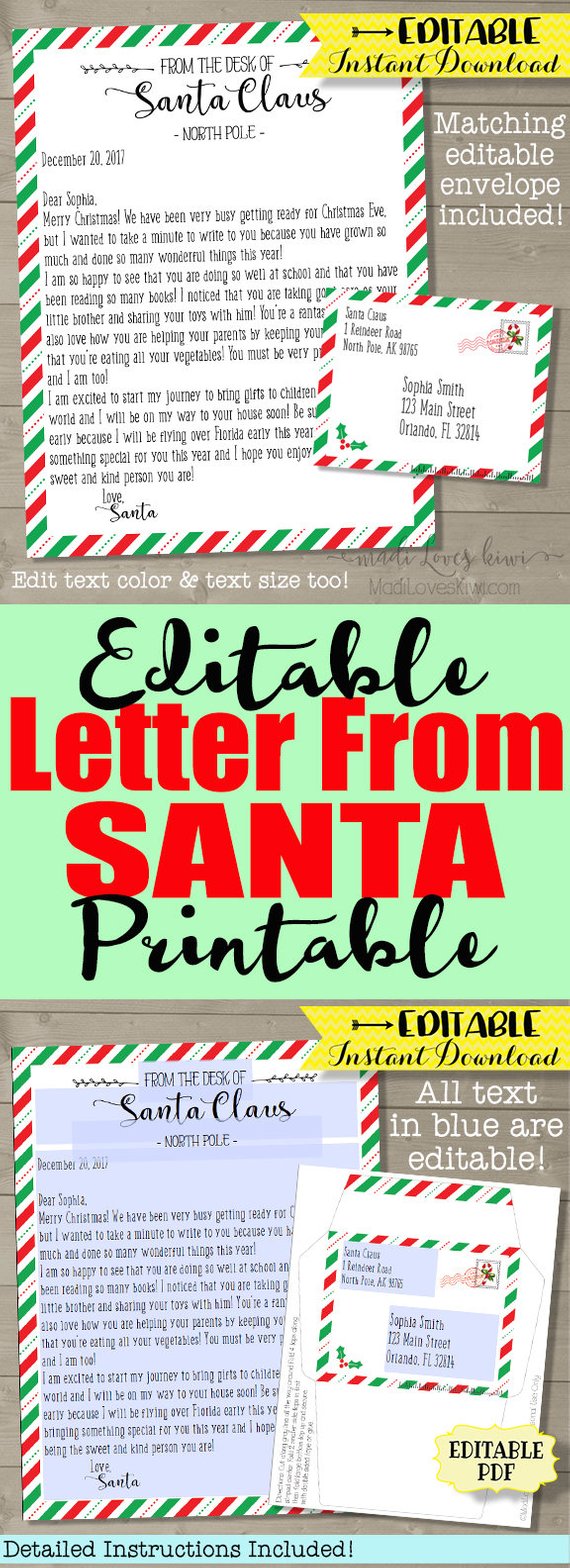 Personalized Letter from Santa, Customized Santa Letter Template, Christmas Letter, Printable Letter from Santa, Christmas Mail