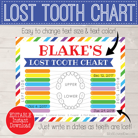 Lost Tooth Keepsake Printable, Digital Tooth Chart, 1st Tracker, Tooth Fairy Gift, Lost Teeth Dental Loss, First Tooth Instant Download PDF