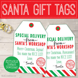 Personalized Christmas Gift Tags, Printable Santa Gift Tags, Personalized Santa Tags Printable, Personalized Christmas Tags From Santa