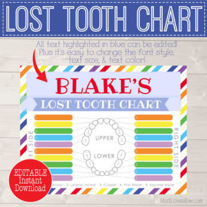 Lost Tooth Keepsake Printable, Digital Tooth Chart, 1st Tracker, Tooth Fairy Gift, Lost Teeth Dental Loss, First Tooth Instant Download PDF