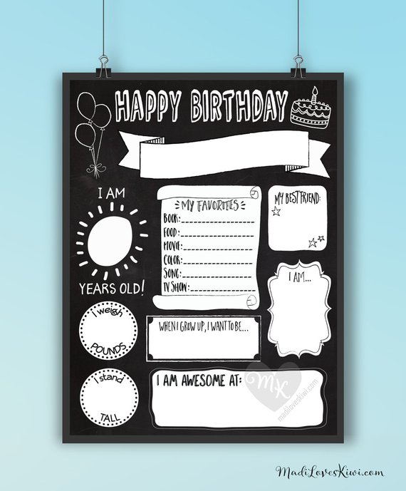 Birthday Chalkboard Template, Reuseable Birthday Sign, Birthday Poster Printable, Printable Birthday Sign, Reuseable Birthday Chalkboard