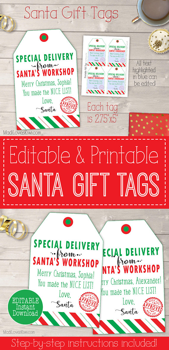 Personalized Christmas Gift Tags, Printable Santa Gift Tags, Personalized Santa Tags Printable, Personalized Christmas Tags From Santa