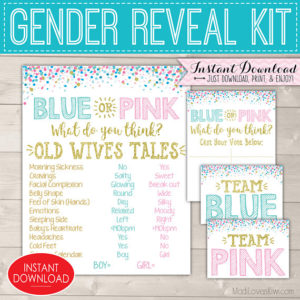 Blue or Pink Gender Reveal Sign, Digital Old Wives Tales Sign, Baby Decor Party Ideas, Vote Board, Team Pink Blue Wife Printable Decorations