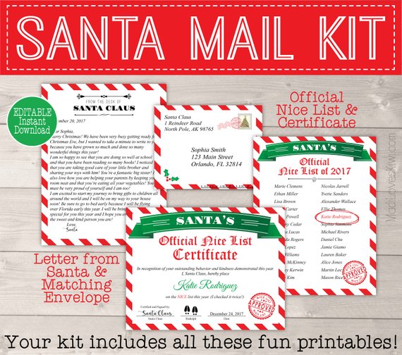 Personalized Santa Letter Template, Letter from Santa Printable, North Pole Mail, Santa's Nice List Certificate, Christmas Letter Template