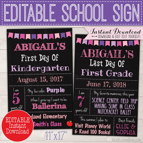 First day of School Chalkboard Sign, Editable reusable Last day School