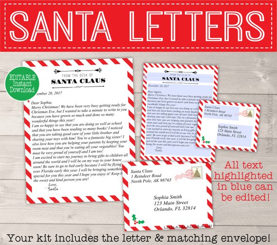 Red White Santa Kit Letter From Santa With Envelope Santa S Nice List Certificate Madi Loves Kiwi Digital Downloads